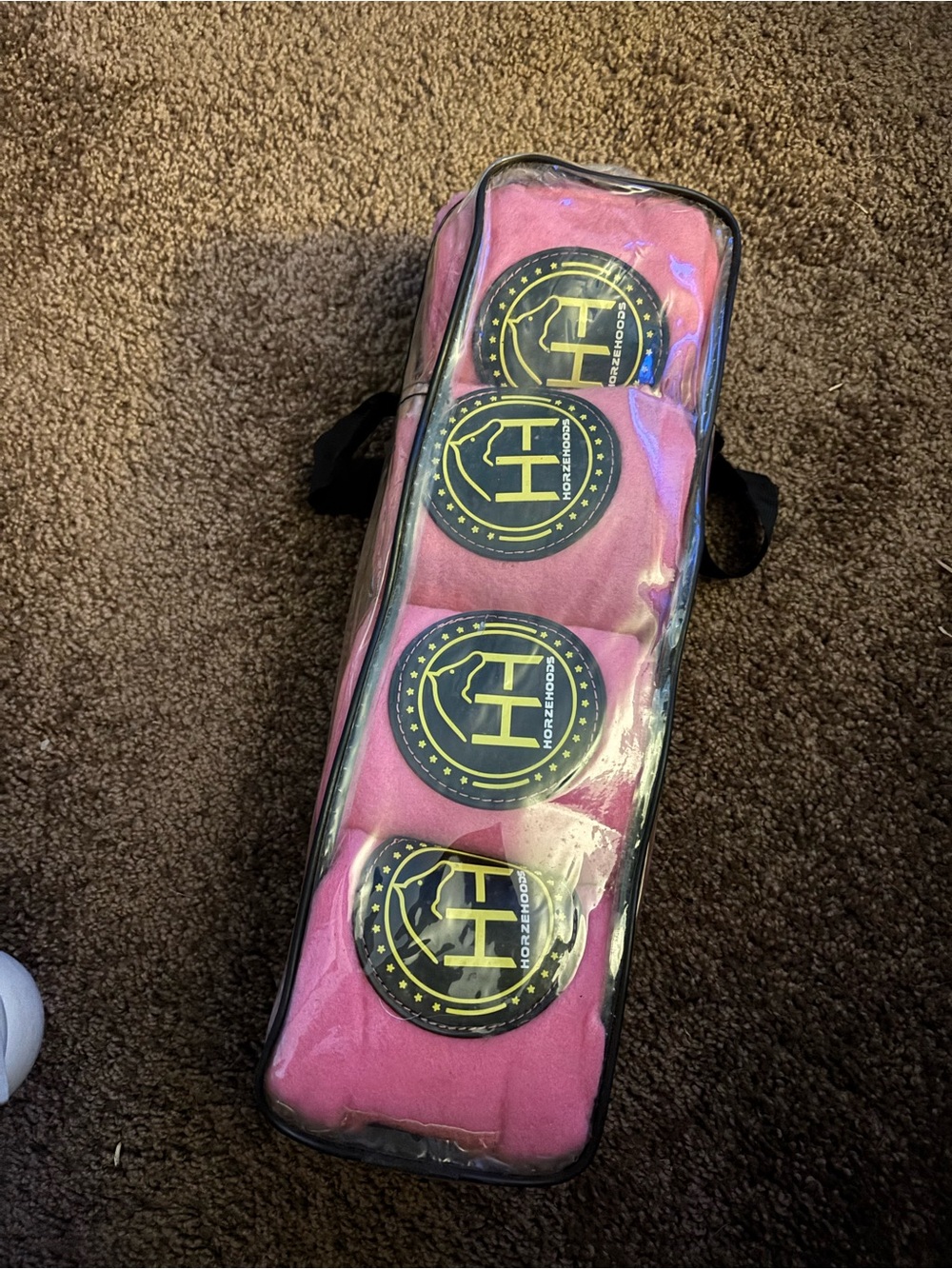Pink Horse Polo Wraps with Clear Carry Case Full  Size HorzeHoods